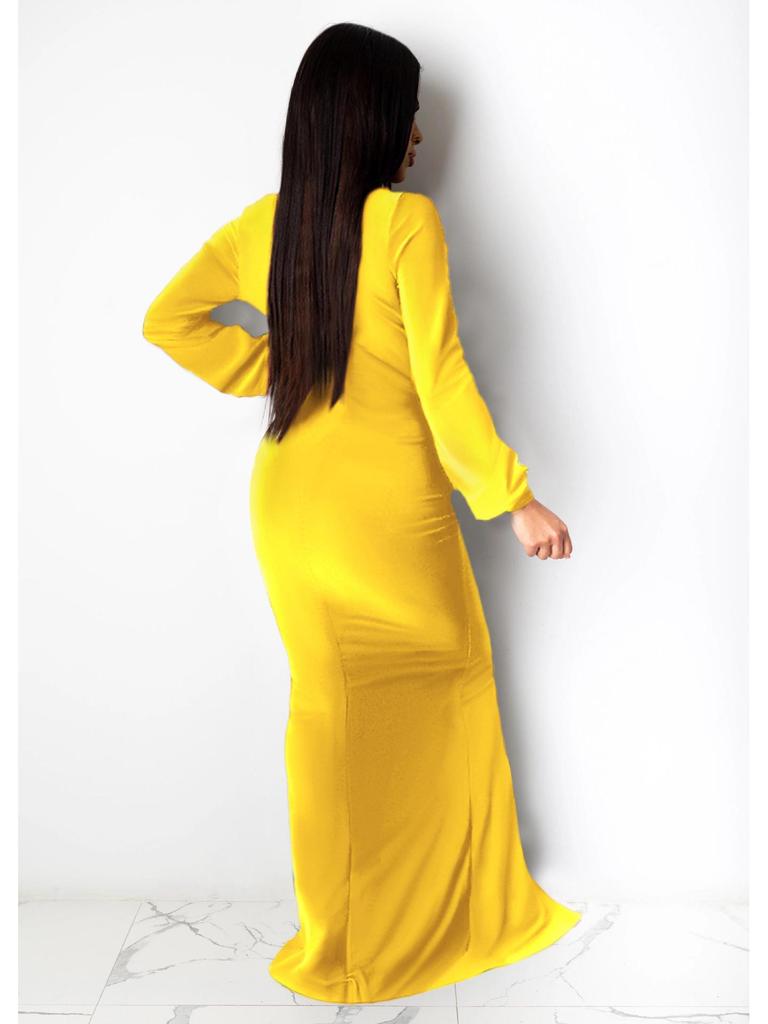 Solid Color V-Neck Slim Sexy Women's Evening Gown