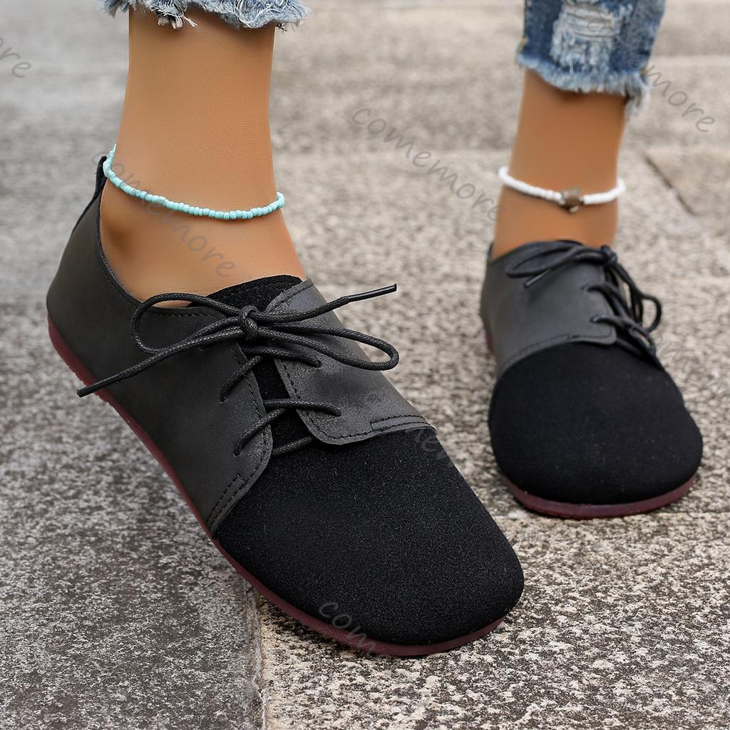 Fashion Comemore Spring Women's Flat Shoes Fashion Round Toe Lightweight Lace-up Soft Single Shoes Outdoor Casual Sneakers Mocasines