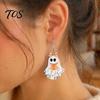 Fun Festival Jewelry Cute Reading Ghost Earrings, Sweet Bowknot Drop Unique Halloween Gifts Lightweight Acrylic for Women Girls Dangle Earrings