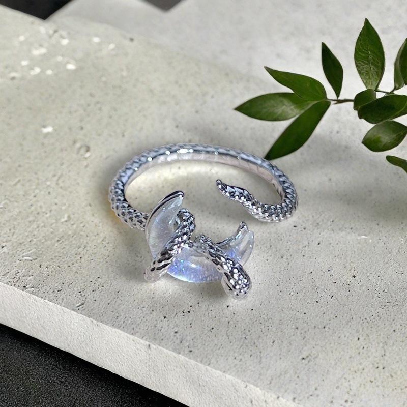Delicate Serpentine Moon Open Ring Full Of Diamonds, Diamond-Set Zircon Light Luxury, High-End Design, Niche Design, Ring Woman