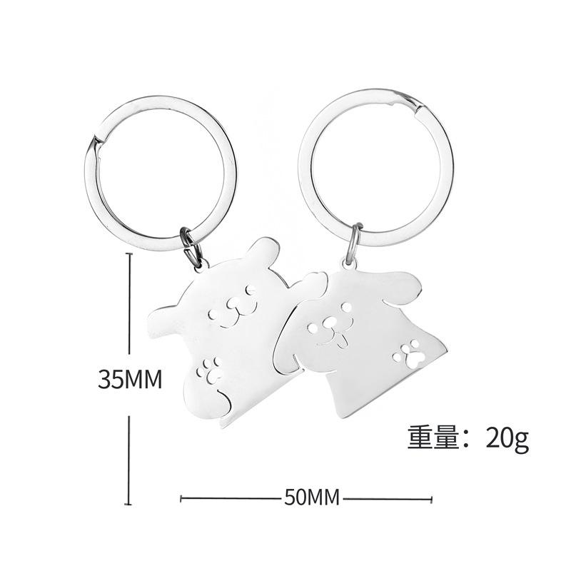 INS Pat Head Dog Stainless Steel Keychain Cute Cartoon Puppy Design Fashion Couple Pendant Practical Valentine's Day Gift