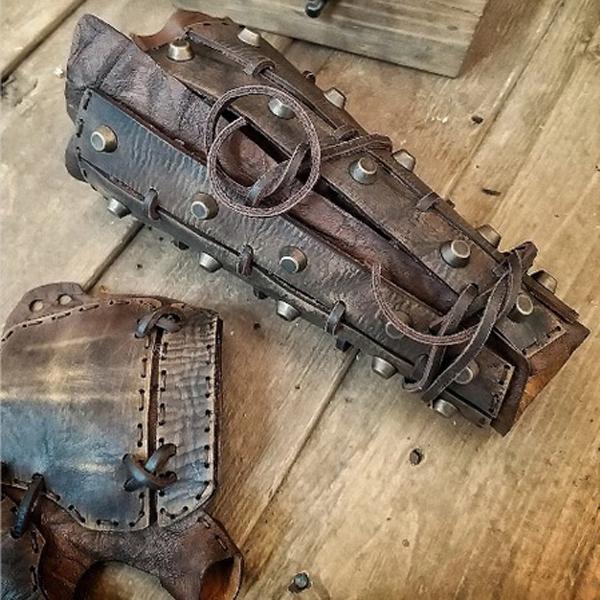 New Men's Vintage Medieval Leather Armor Knight Viking Bracer Bandage Warrior Armor Cosplay Costume Leather Bracers Larp or Cosplay Bracers