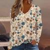 Fashion Vintage Flower Pattern 3D Print Women V-Neck Long Sleeve T-Shirt Casual Breathable Women's Clothing Apparel Tops Tees