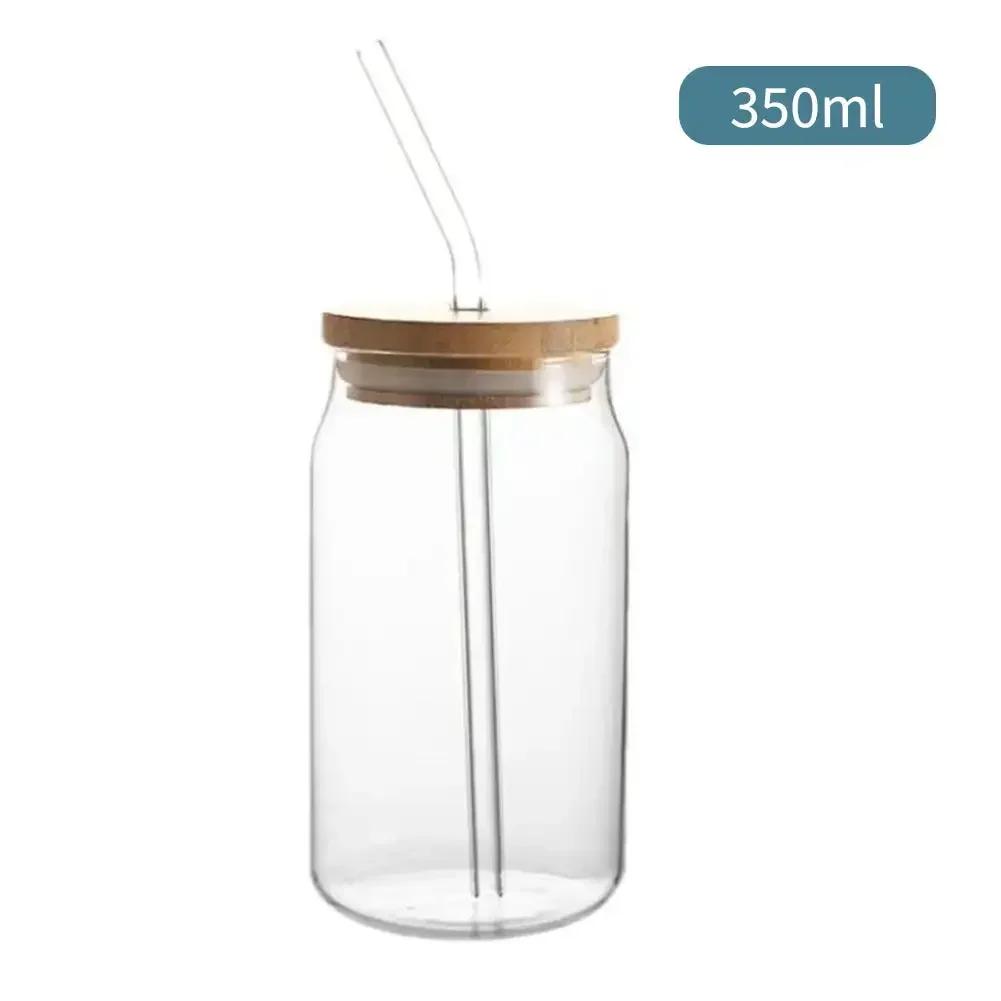 Cană de sticlă de 350 ml/550 ml cu capac și paie ceașcă de ceai cu bule de suc de sticlă cutie de bere cu lapte cupe de moka cană de mic dejun vase de băutură