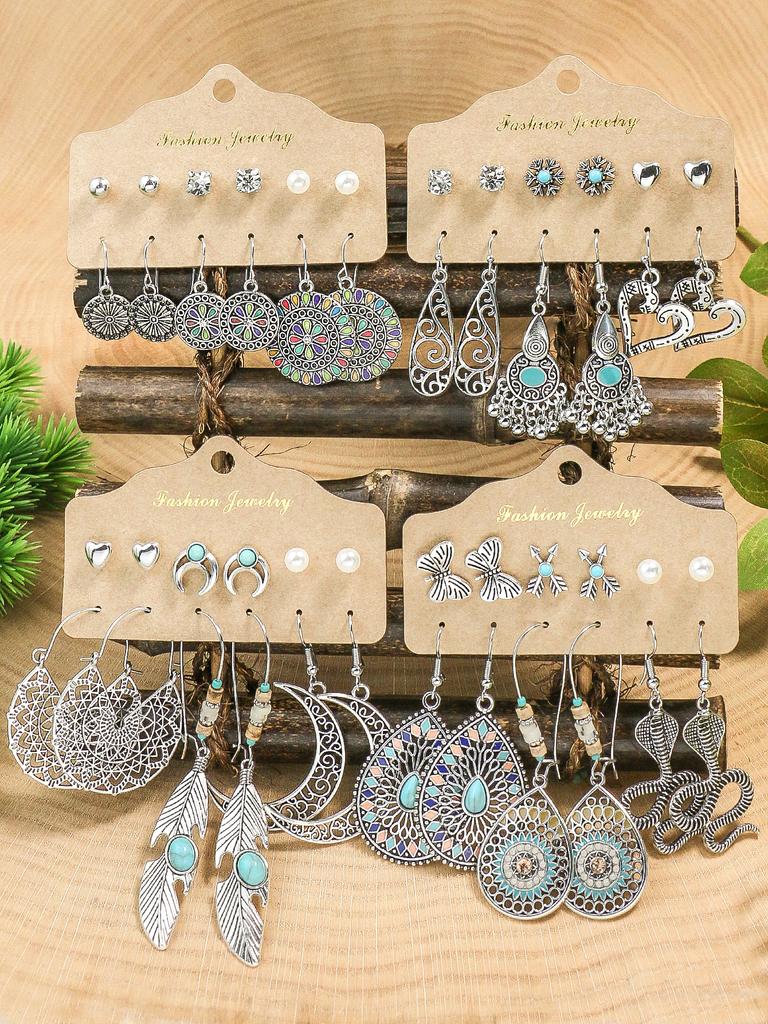 Vintage Boho Geometric Dangle Earrings for Women Ethnic  Drop Earrings Jhumka Zircon Gift Ear studs and earrings integrated