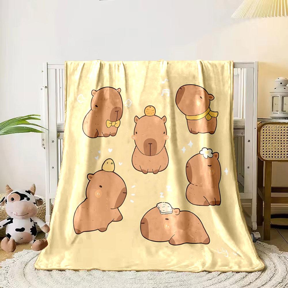 

Cute capybaras with accessories and expressions on a pale yellow background. for all seasons blanket lunch break throw gift 80cm x 120cm