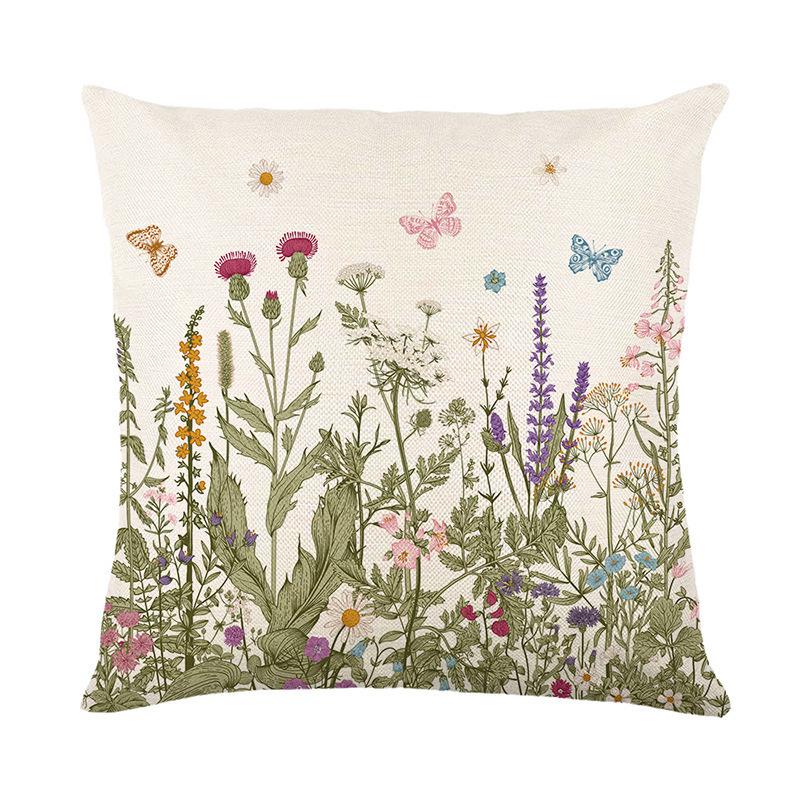 

New Spring Flower Pillow Cover Linen Print Letter Sofa Cushion Cover Home Cushion Cover 45*45cm