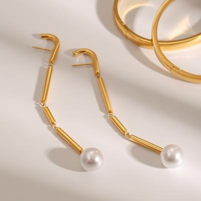 Jiedin Europäische und Amerikanische Edelstahl-Fransenohrringe Nischen-Perlenstecker Titanstahl Ins-Ohrringe Schmuck