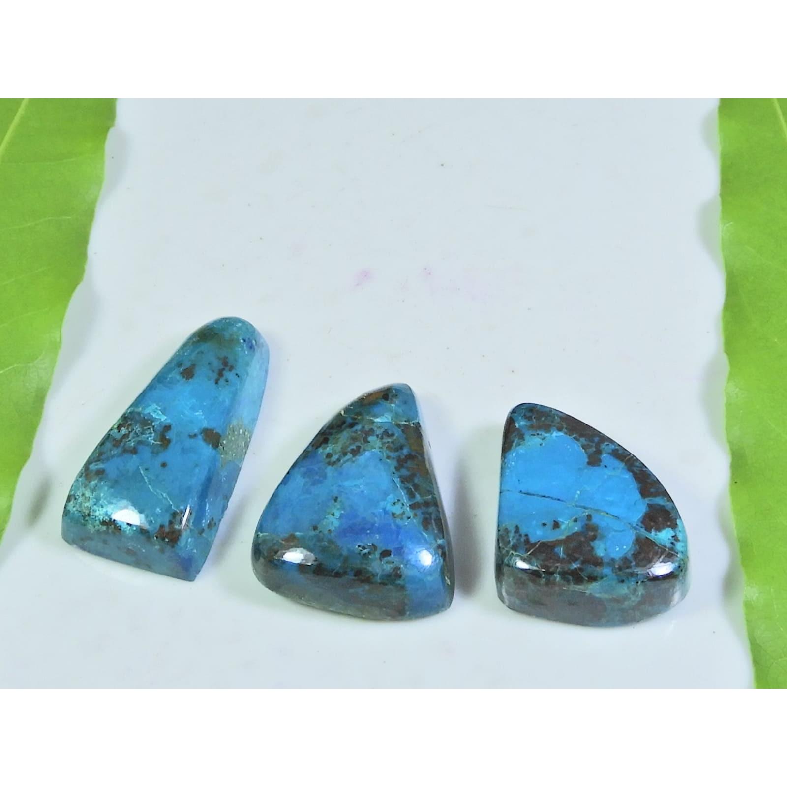 

68Cts. Natural Azurite Fancy Cabochon Loose Gemstone 3 Pcs Lot A-555