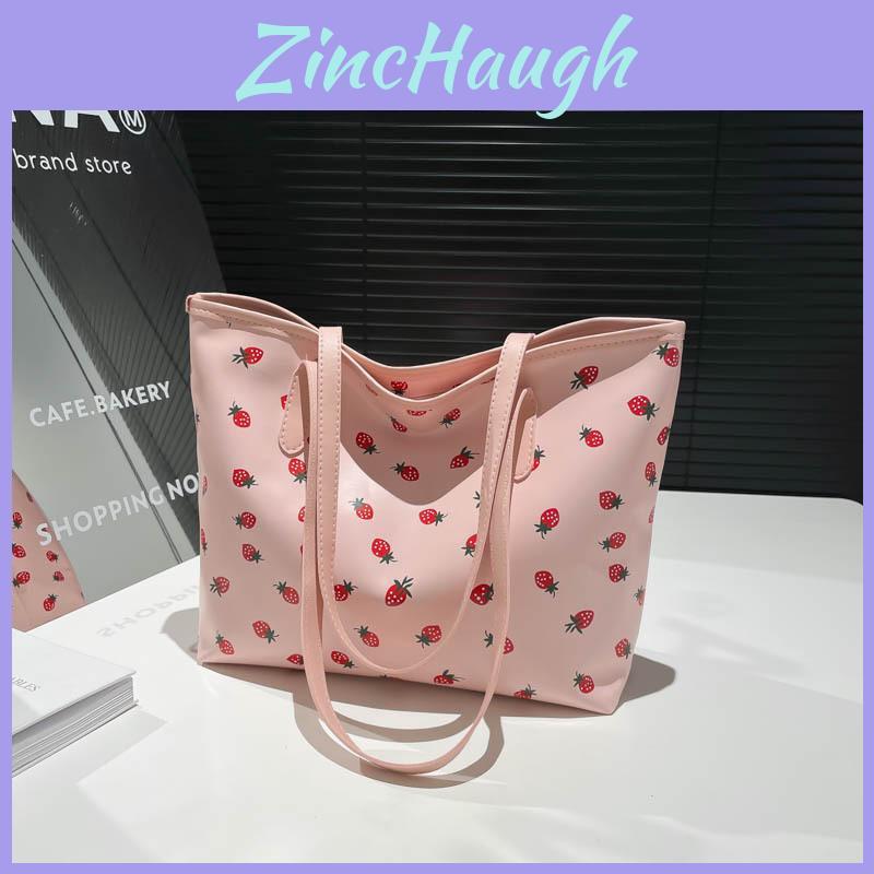 Sweet Cherry Printed Tote Bag For Women Large Capacity Street Style Pu Handbag