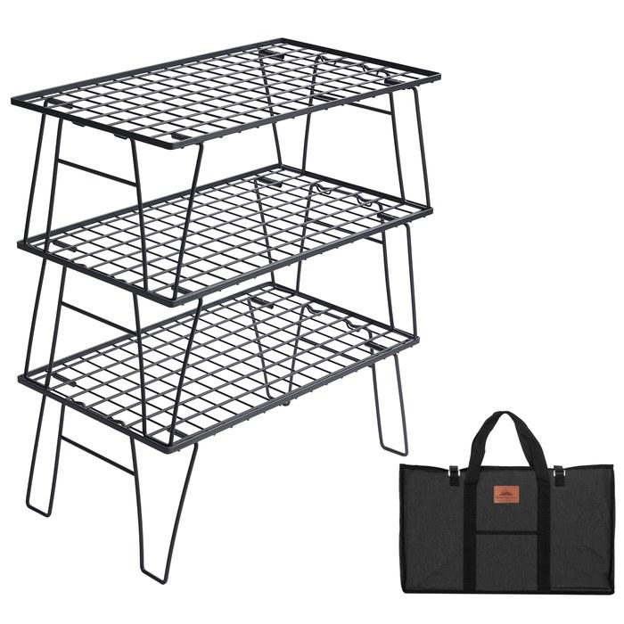 CAMPING MOON Field Rack Mesh 3-Tier Set - Black (T-235-3T) with Case