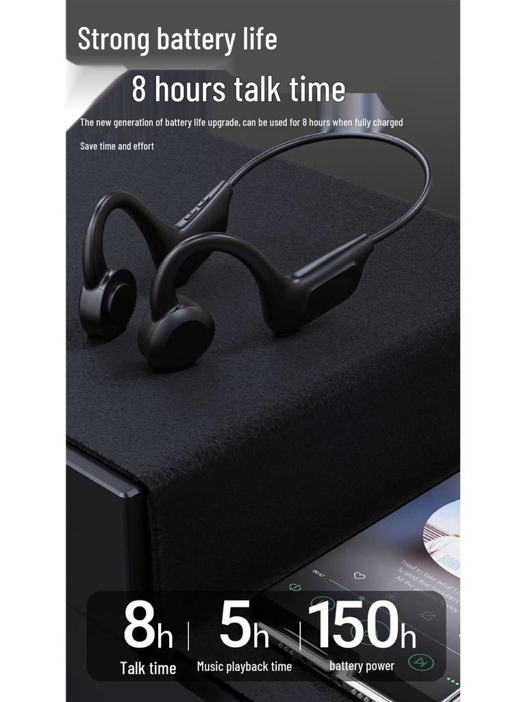 Wireless Bone Conduction Ear-hook Headphones with 3D Stereo, Noise Reduction, and Long Battery Life