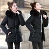 Winter thickened slim-fitting cotton-padded clothes New fashion fur collar polyester cotton-padded jacket Women's cotton-padded clothes Warm black