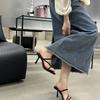 Thin Heel One-word Wear Sandals Fashion Korean Version High Heel 2025 New Summer Square Head Cool Slippers Red