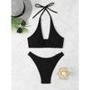 Černá bikiny s halter krkem a detaily kroužku ve tvaru srdce Dvoudílné plavky