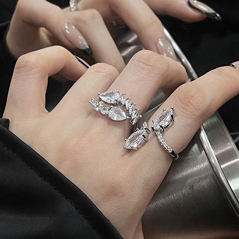 Niche Designer Sweet Ring Light Luxury Zircon Gift Personalized Women'S Suit Stacked Open Ring