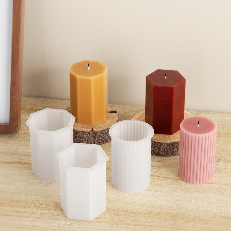 3D Geometric Silicone Candle Mold Texture Cylindrical Soap Mold DIY Nordic Style Aromatherapy Candle Mold Home Decoration