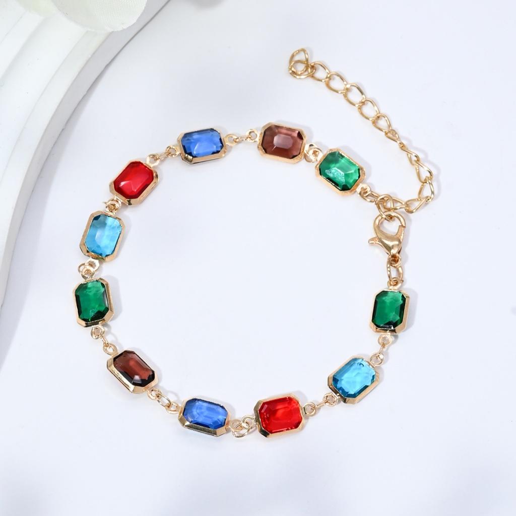 6pcs Colorful Heart Red Crystal Bracelet Women Exquisite Crystal Zircon Metal Chain Bracelets Bangles Girl Party Wedding Gifts