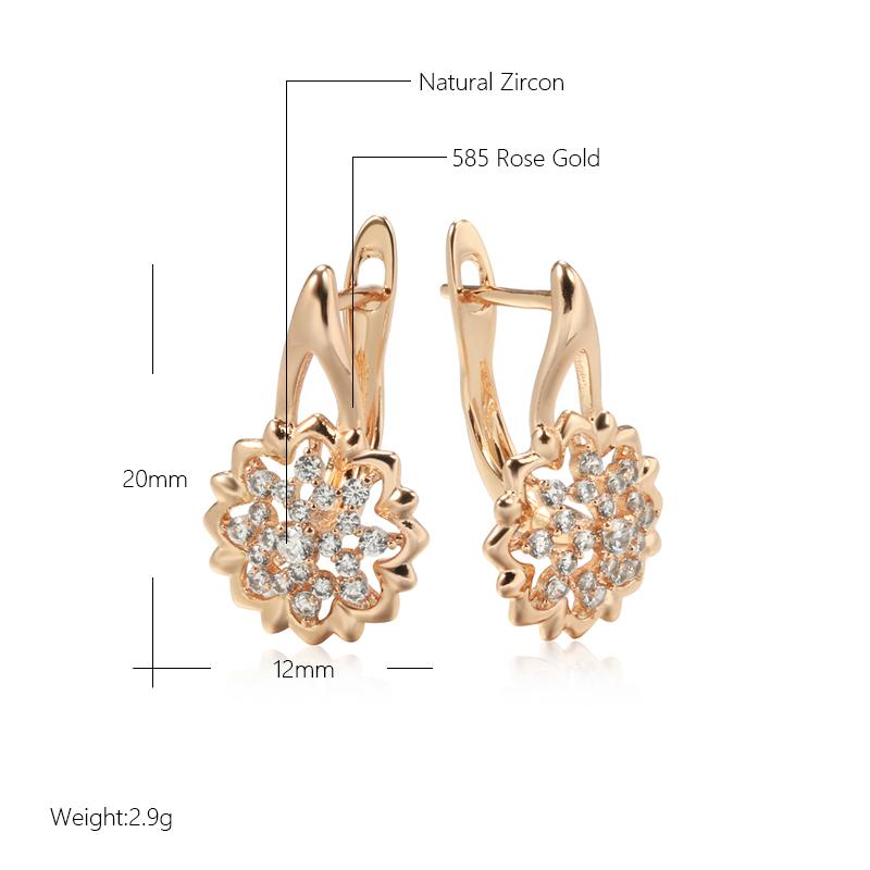New  Rose Gold Color Sexy Drop Earrings Unusual Flower Natural Zircon Women'S Earrings Party Girls Exaggerated Jewelry