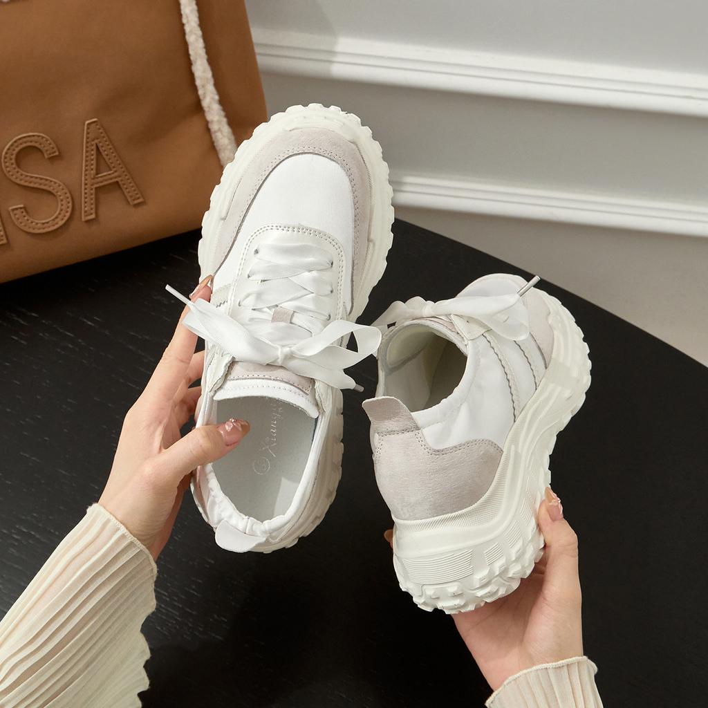 Small thick-soled inner height-increasing Forrest Gump shoes for women's 2025 new summer leather breathable satin casual German training shoes