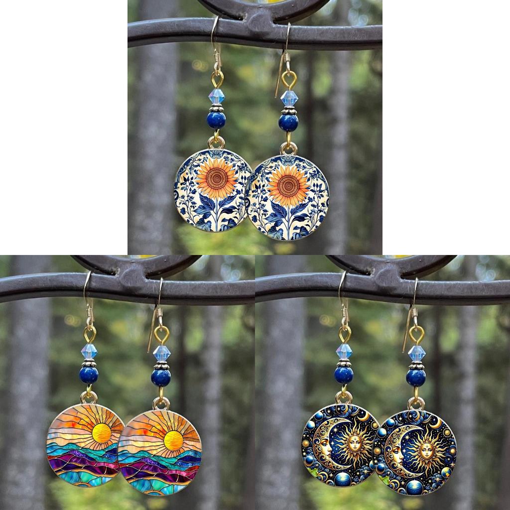 Ethereal Moon And Star Geometric Earrings Handmade For Women Summer Jewelry Accessory