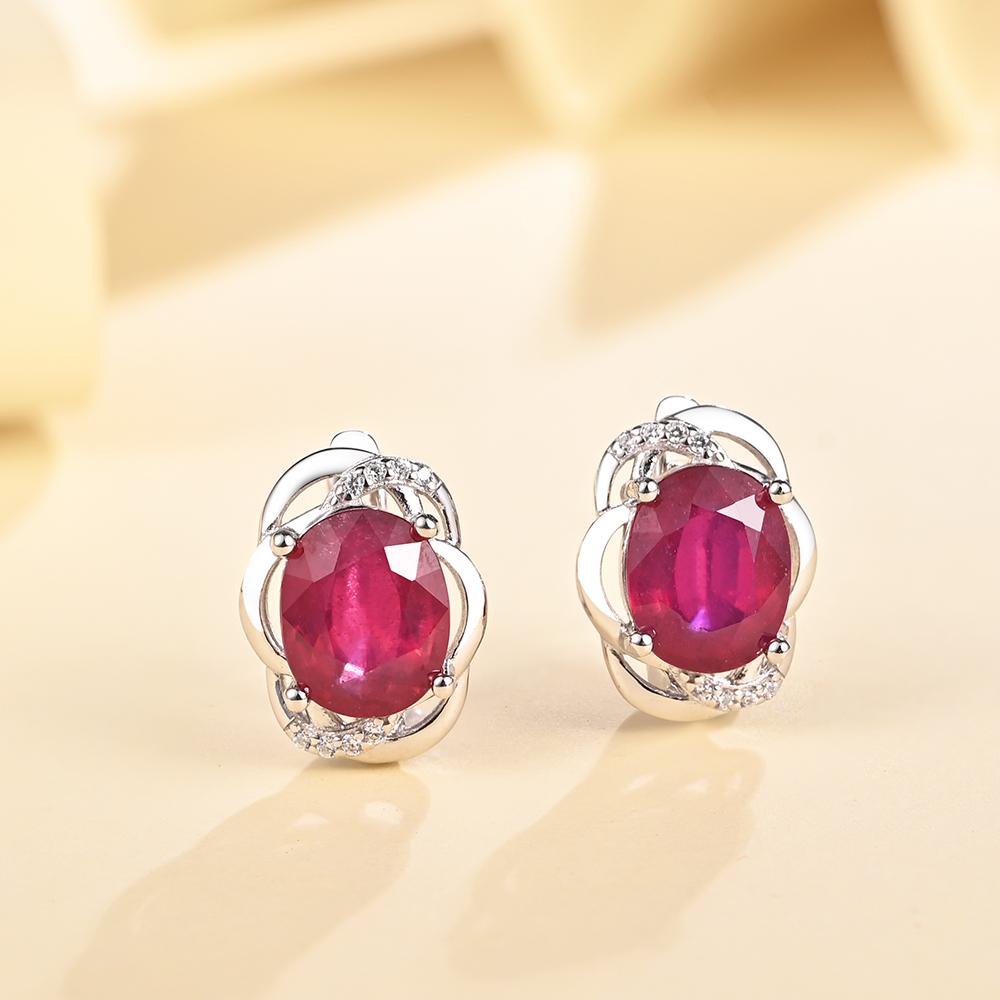925 Sterling Silver Light Luxury Fashion Natural Filled Ruby Earrings Ov8*10mm 7ct for Women's Engagement Anniversary Gift