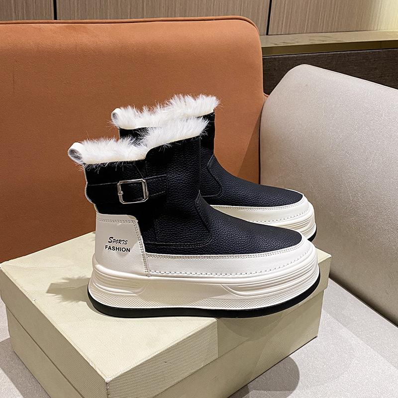 Women's Lightweight Chunky-Soled Winter Insulated Snow Boots with Fleece Lining, Slip-Resistant and Durable Casual Sporty Cotton Boots