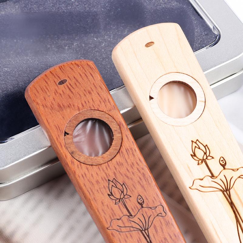 Engraved Wooden Kazoo with Metal Storage Box, Orff Musical Instrument for Kids & Adults, Companion for Guitar Ukulele