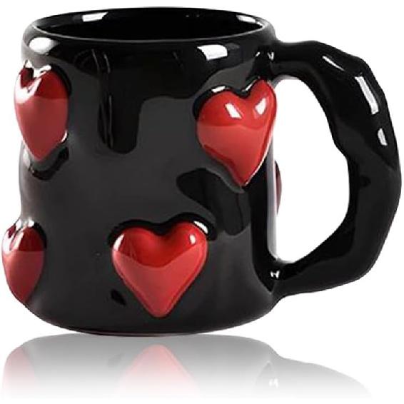 3D Heart Coffee Mug Pink Love Ceramic Cup 17oz Valentine s Day Couple Mug Cute Handmade Relief Mugs for Anniversary Wedding Engagement Couple Gifts 1 чёрный