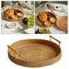 Rattan Serving Tray with Handles, - Round Woven Organizer Basket Tray Wicker Home Decorative Tray for Storage Snacks