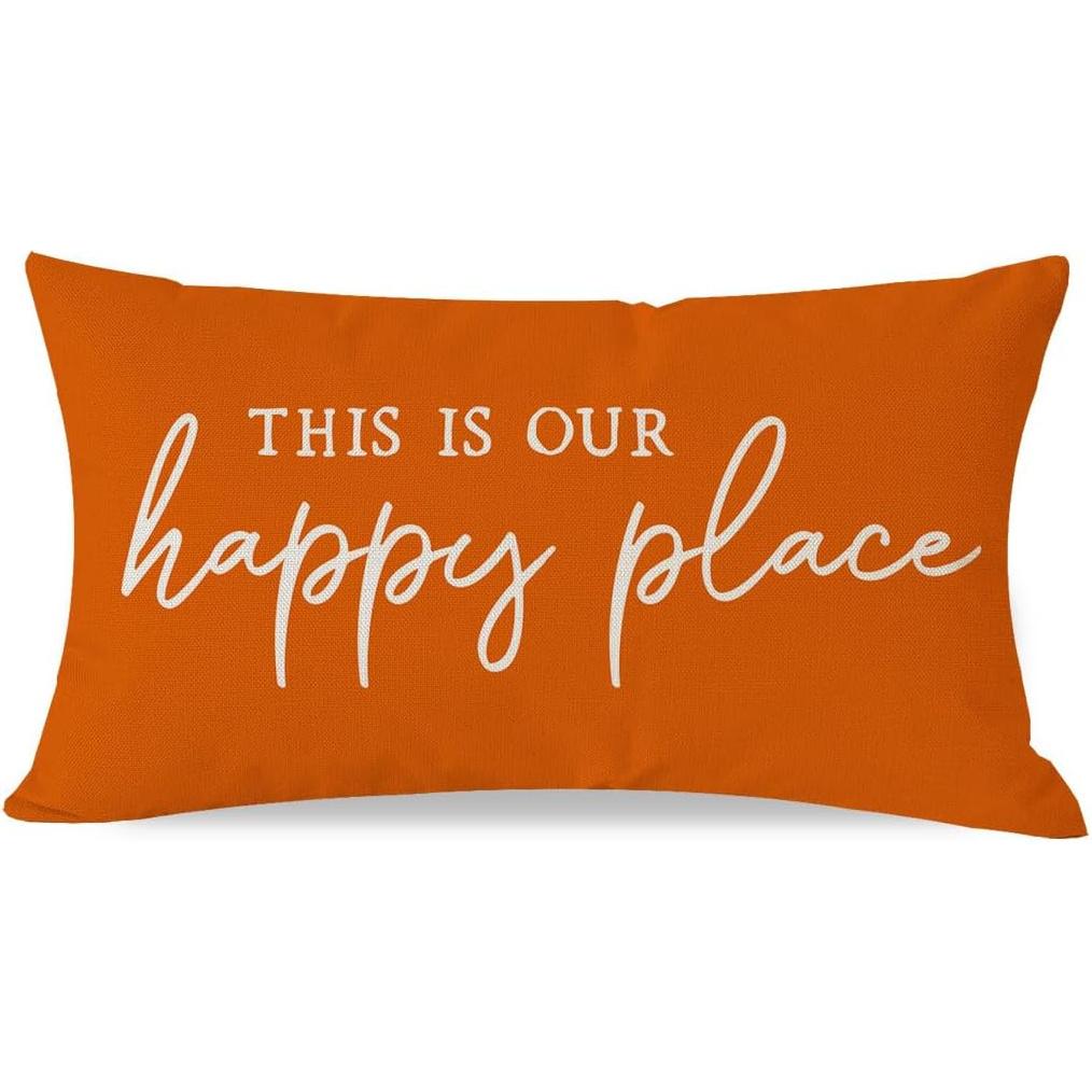 PANDICORN This Is Our Happy Place Pillow Covers 12x20 Inch Modern Farmhouse Outdoor Decorations Lumbar Decorative Throw Pillows Cases Cushion Covers