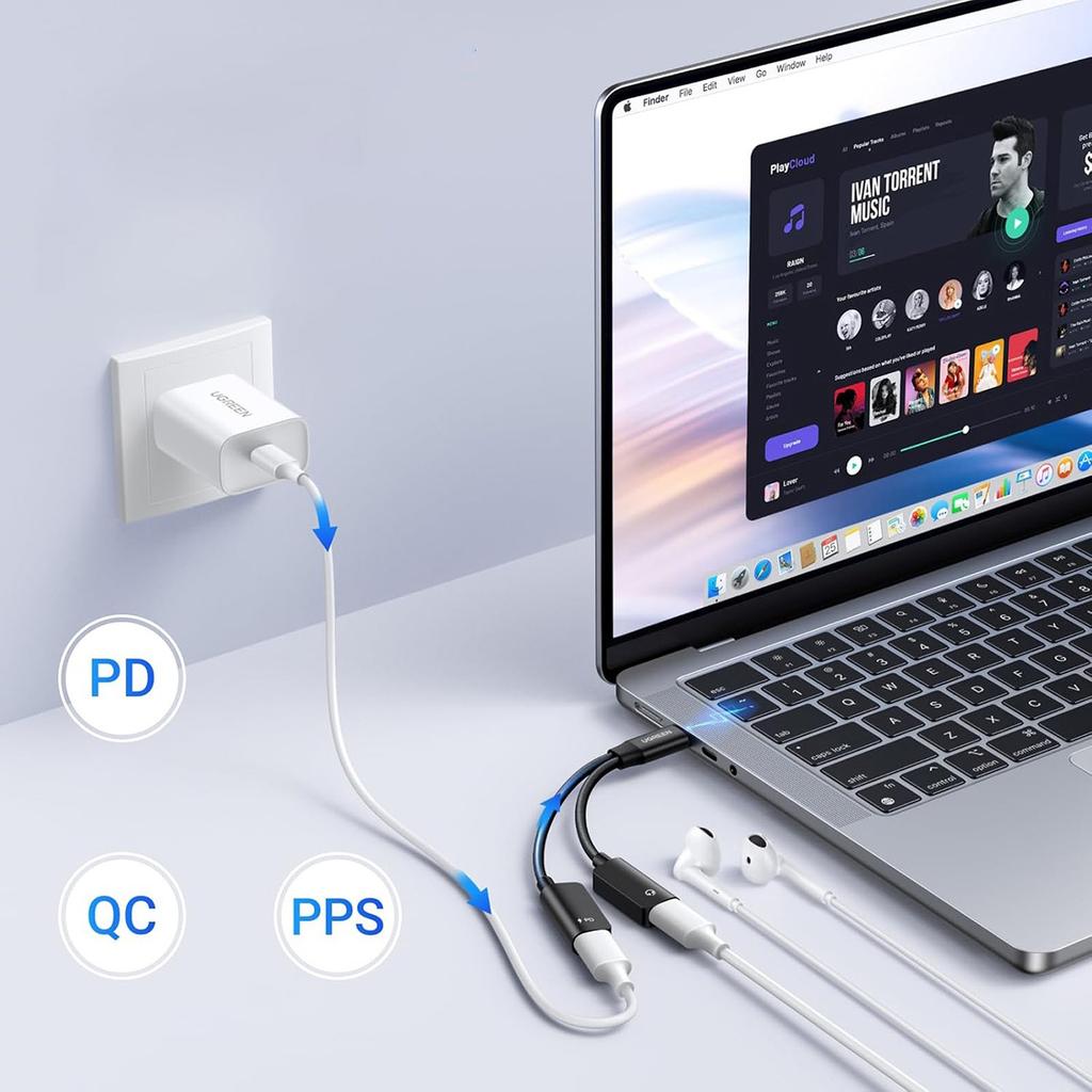 Adapter Rozdzielacz Audio 2w1 USB-C Audio Ładowanie - Czarny
