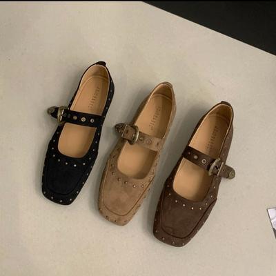 Automne nouveau rétro un mot avec chaussures Mary Jane à bout carré fée à semelle plate bouche peu profonde chaussures simples chaussures de grand-mère