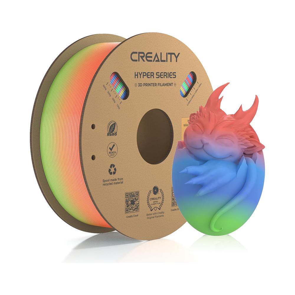 Creality Hyper Rainbow PLA 3D Printing Filament 1kg 1.75mm Vibrant Gradients Colors High Speed Printing Material