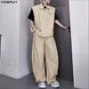 INCERUN Two Pieces Casual Sets Men Sleeveless Waistcoat and Long Cargo Pants Trousers Outfits