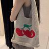 New bag large capacity tote bag cherry bag knitted bag hollow bag shoulder bag woven bag