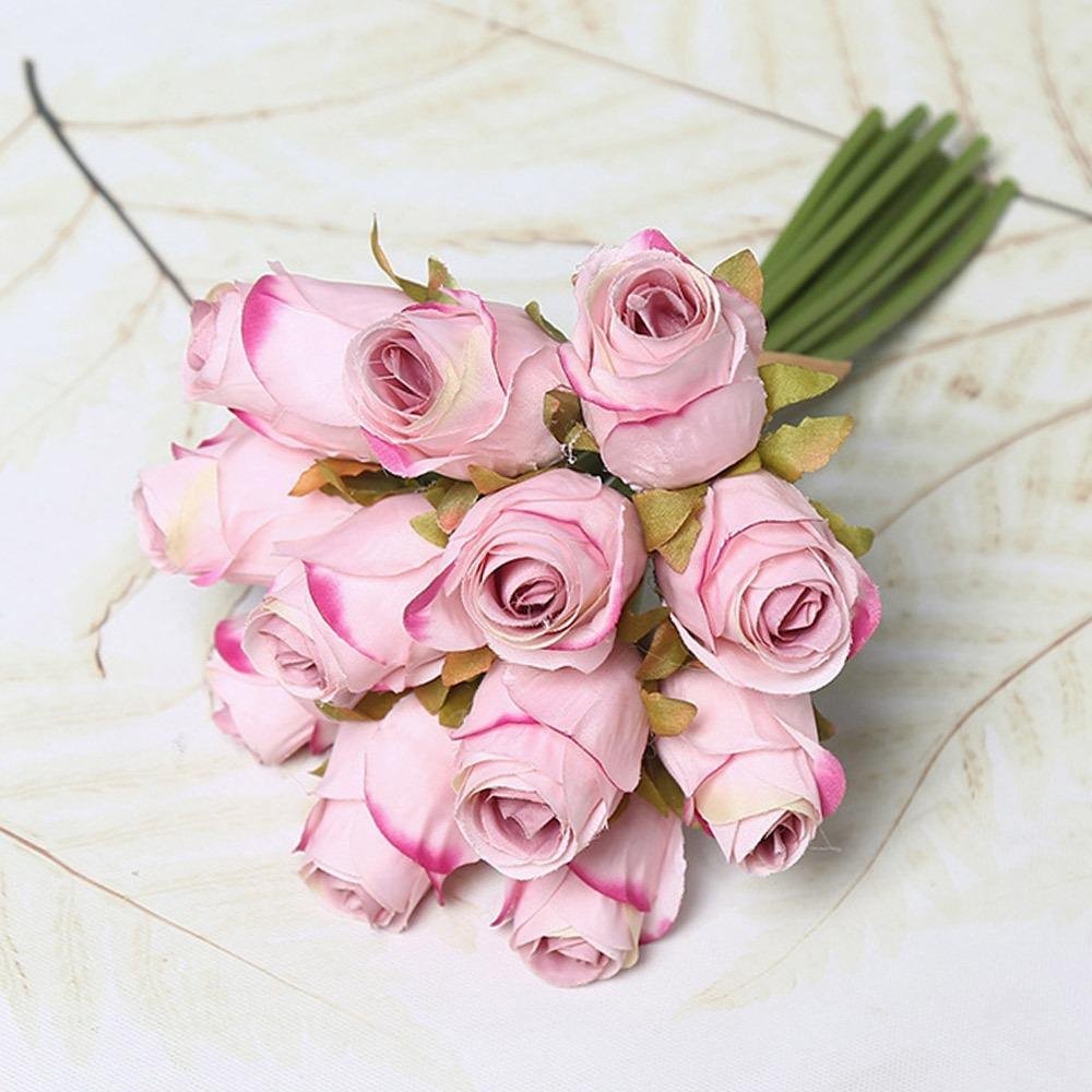 12 Heads Rose Artificial Flower Silk Petals DIY Accessories Simulation Rose Flower Photo Props Multicolor розовый