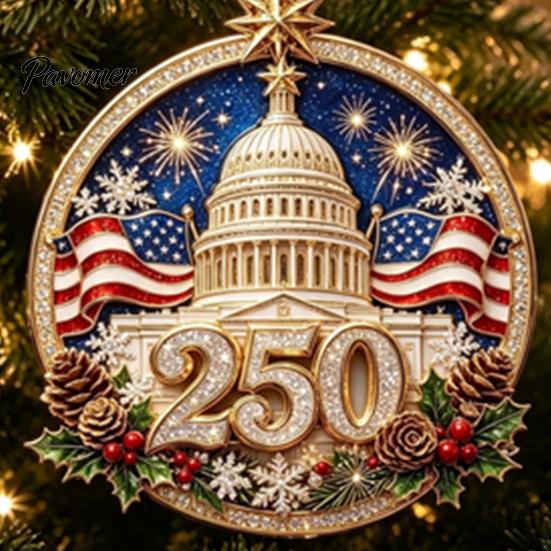 Historic 1776 to 2026 Ornament 250 Anniversary USA Christmas Ornament, United States 1776-2026 250th Patriotic Theme Party Supplies Keepsake, Acrylic