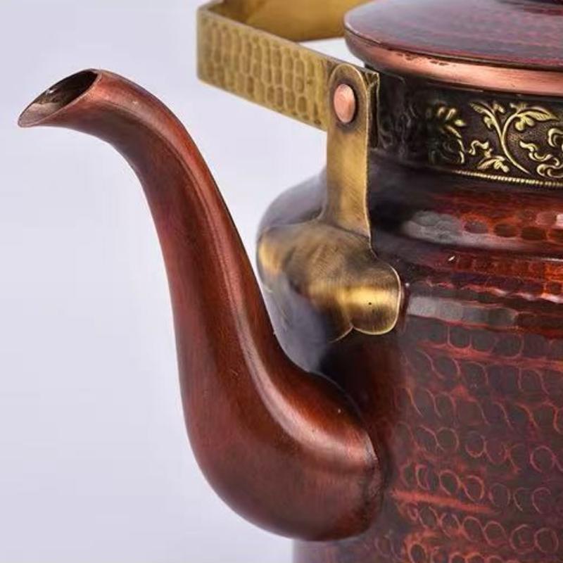 Tibetan-Style Eight Auspicious Copper Hand-Hammered Water Kettle Thickened Handle Home Use Water Offering Kettle Butter Tea Pot
