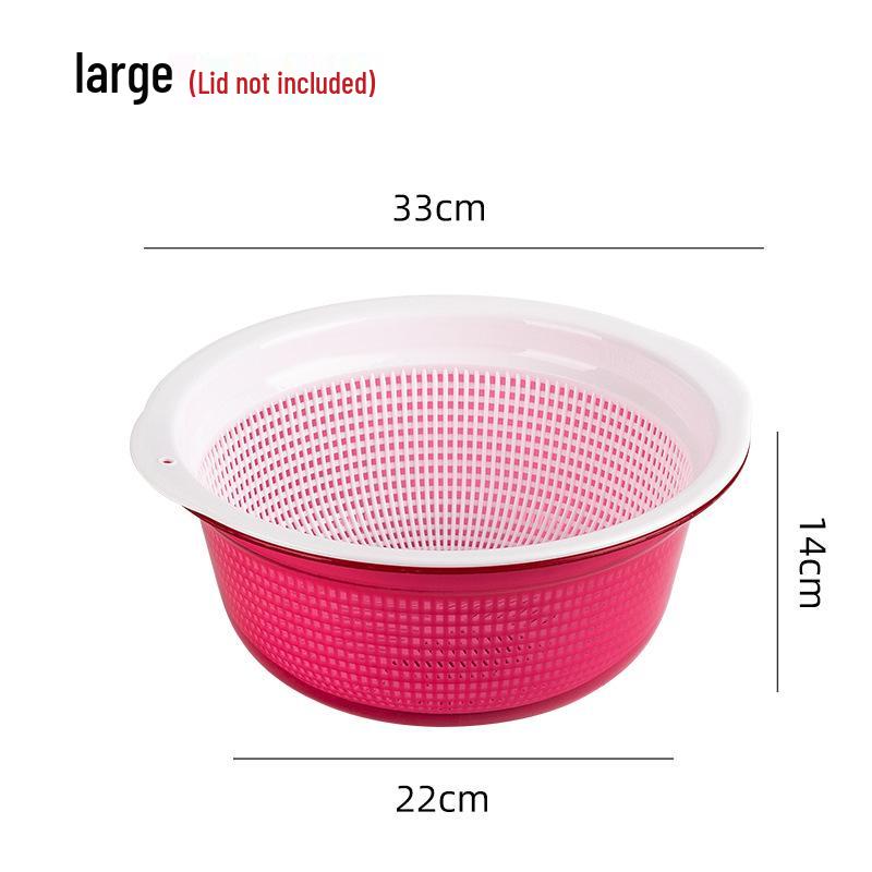 Large Kitchen Double-Layer Drain Basket with Lid for Fruit & Vegetable Washing and Storage