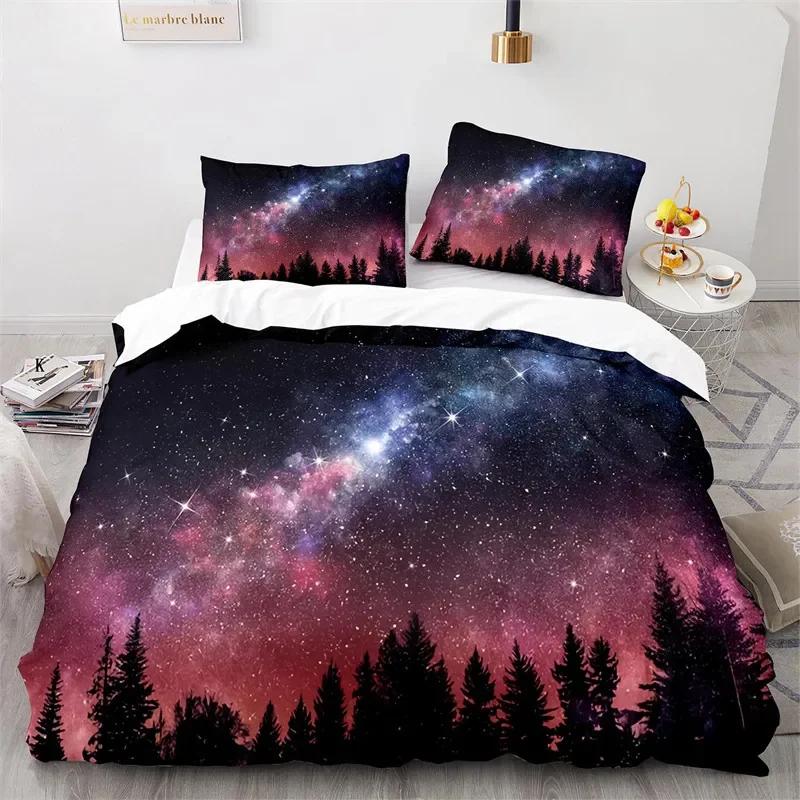 Starry Sky Galaxy Duvet Cover Natural Scenery Bedding Set Microfiber Aurora Comforter Cover King Size For Kids Adult Room Decor