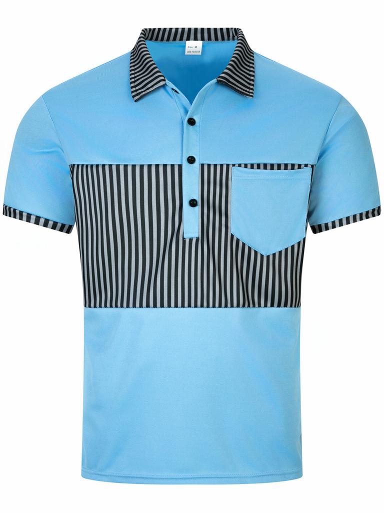 Pocket Button Lapel Striped Men's Casual Polo Shirts