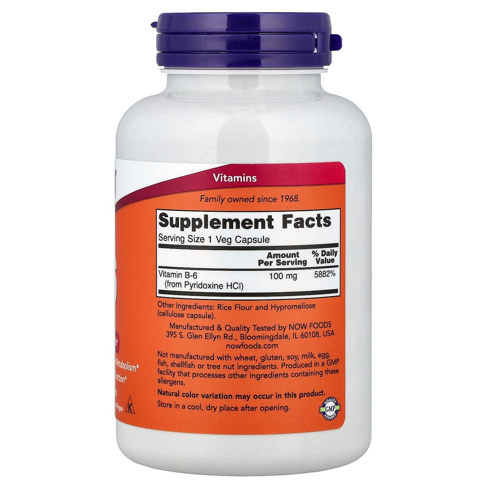Now Foods B-6 100mg Veg Capsules, 250 Count