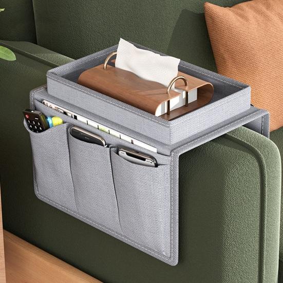 Couch Cup Holder Tray Couch Drink Holder Caddy Sofa Armrest Organizer with Side Pockets for Remotes Cell-Phone Tablet Snack