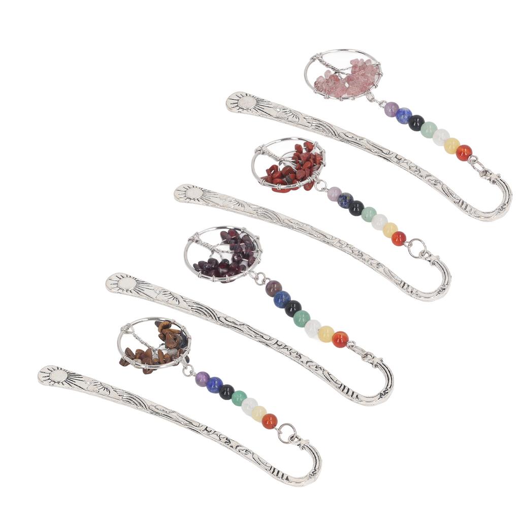 Stone Tree Bookmark Decorative Exquisite Healing 7 Chakra Metal Bookmark for Teacher Students Women
