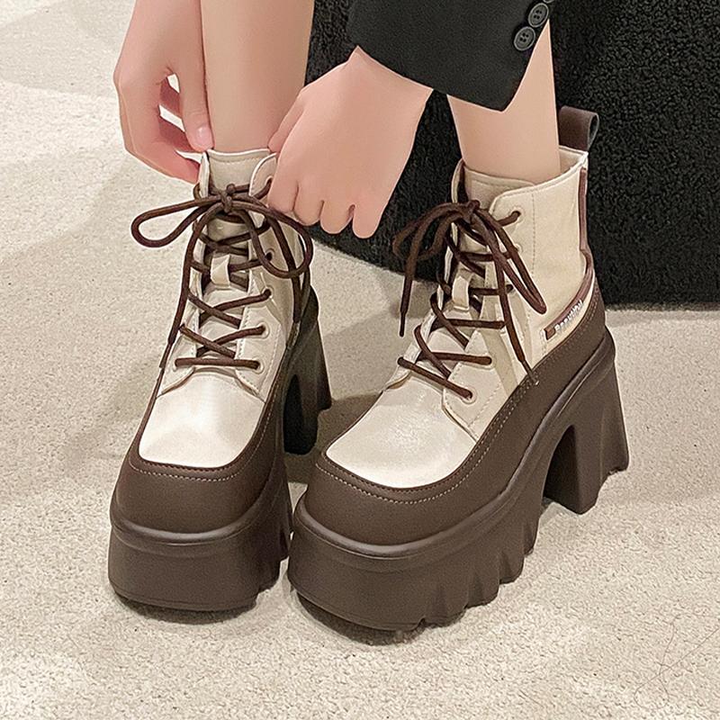 Fashion Ankle Boots for Women High Heels Fashion Lace Up Shoes Platform Designer Pumps Winter Woman 2025 Chunky Goth Chelsea Botas Femme