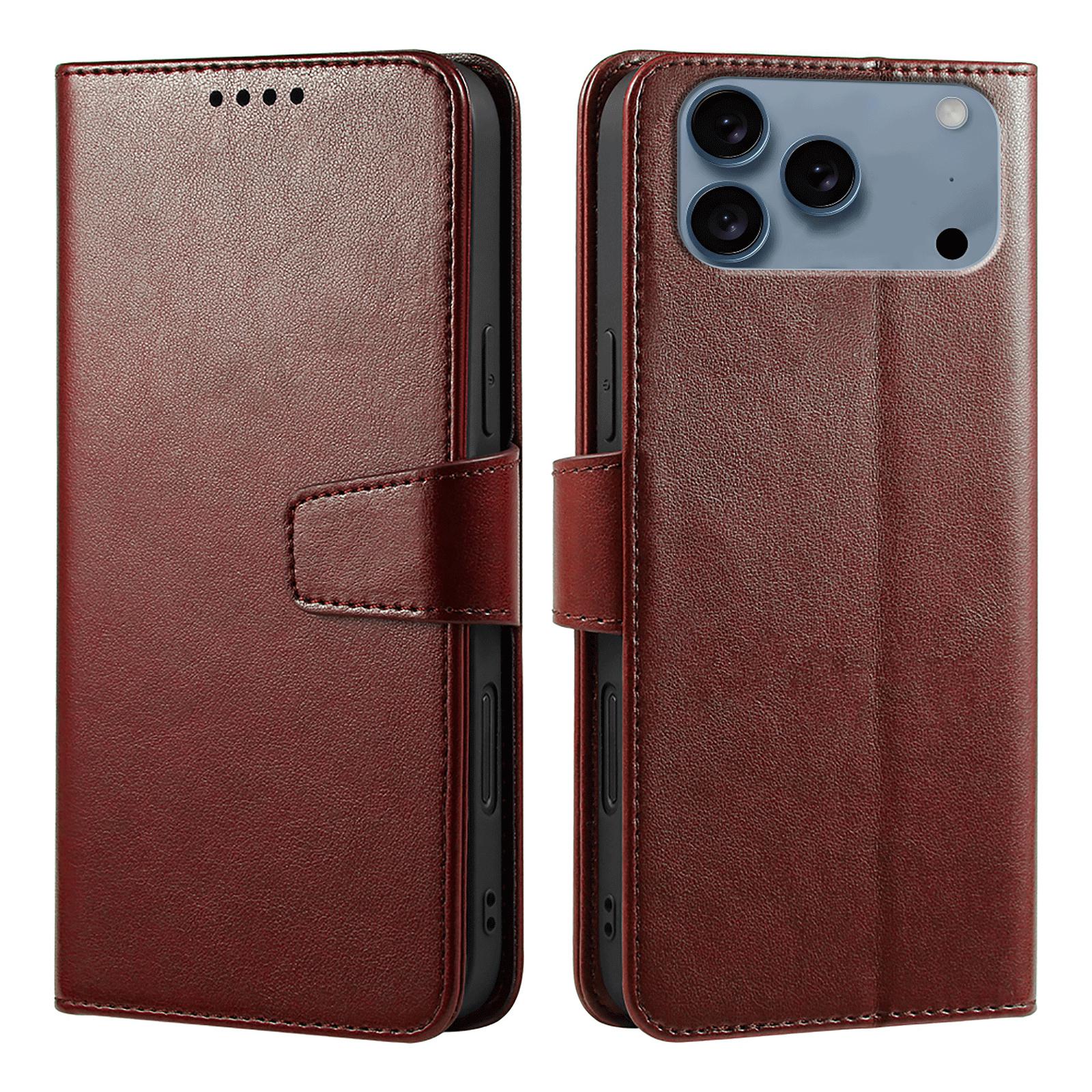 

For iPhone 17 Pro Max Case Stand Card Holder Wallet Leather Phone Cover Brown