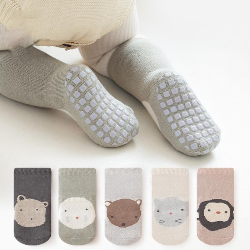 Baby Non Slip Grip Ankle Socks with Non Skid Soles for Infants Toddlers Cute Cartoon Animal Design Boys Girls Socks