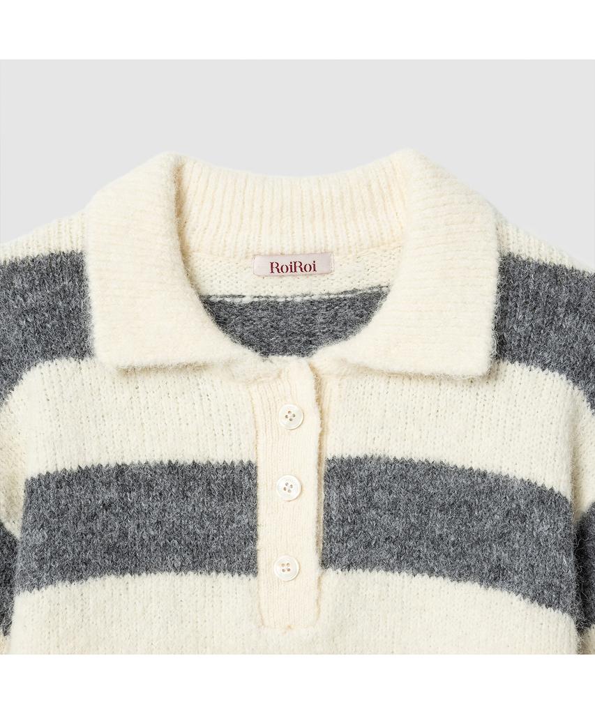 ROIROI Striped Polo Knit - Vanilla Grey