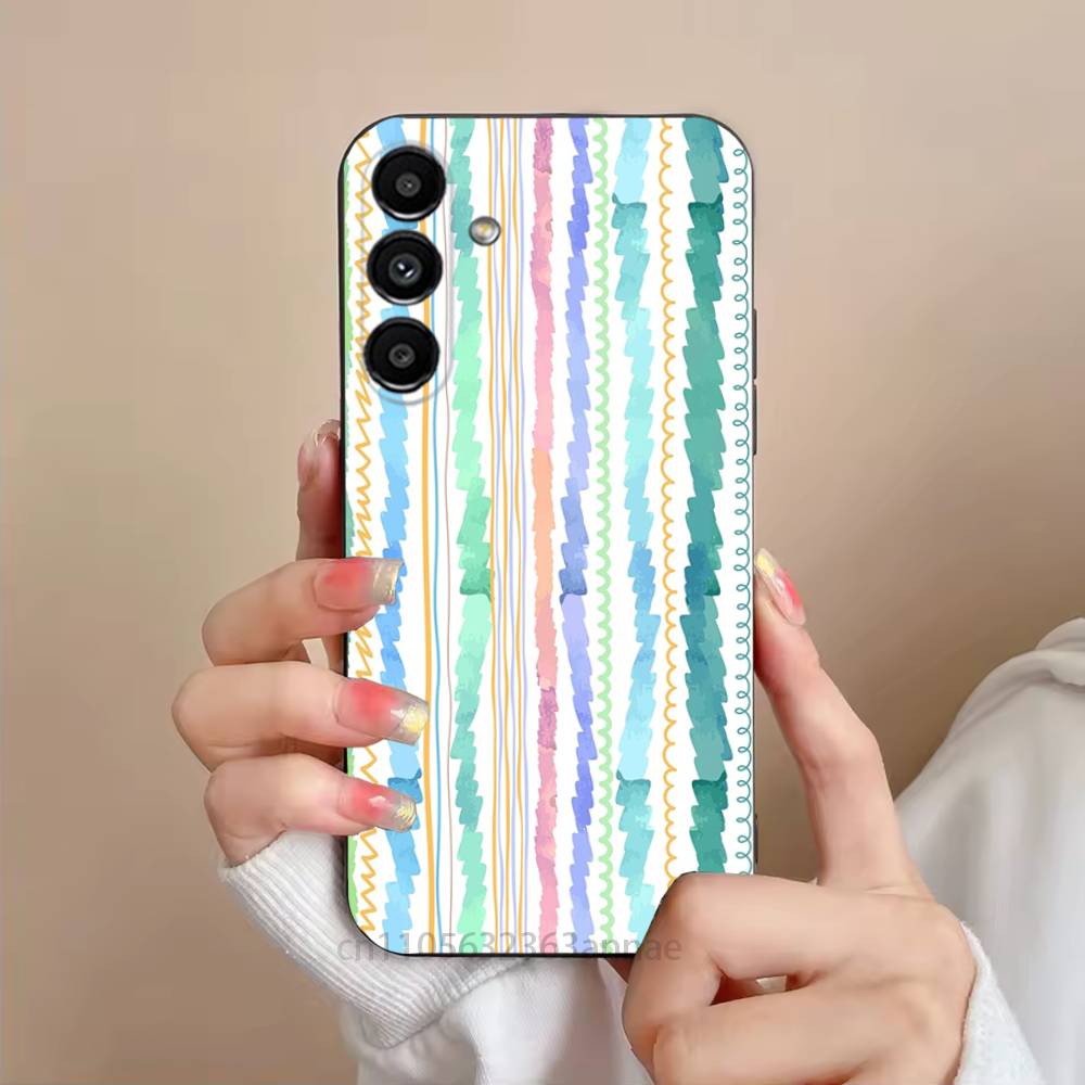 Colorful Striped Minimalist INS Couple Phone Case For Samsung S25,24,23,22,21,S20,Ultra,Plus,FE Black Soft Cover